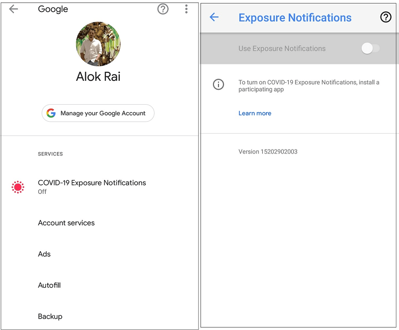 How to enable Adnroid Covid19 Exposure Notification