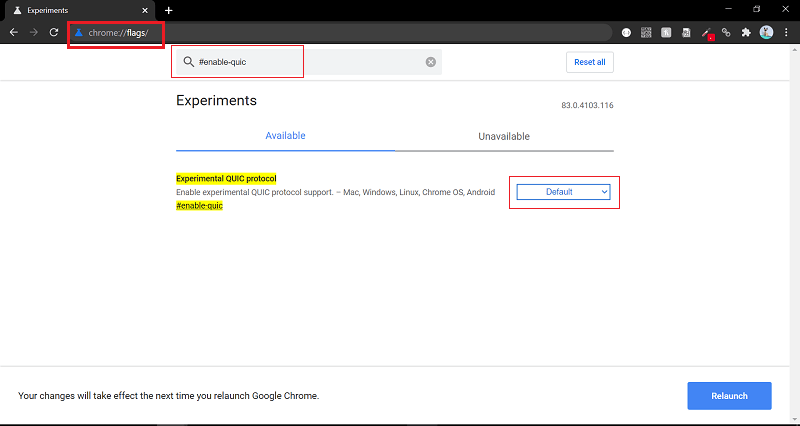 Enable Experimental QUIC feature in Chrome