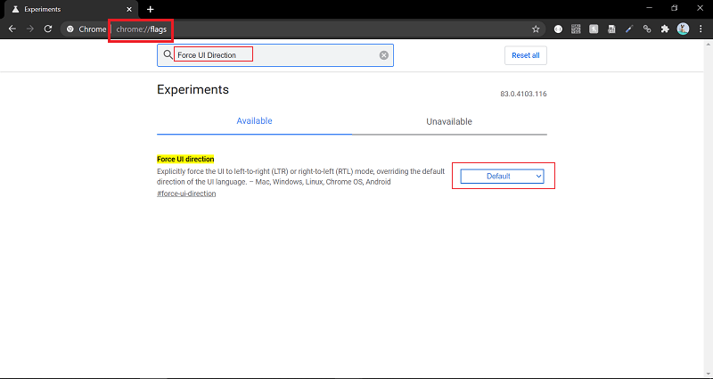 Force UI Direction enable in Chrome