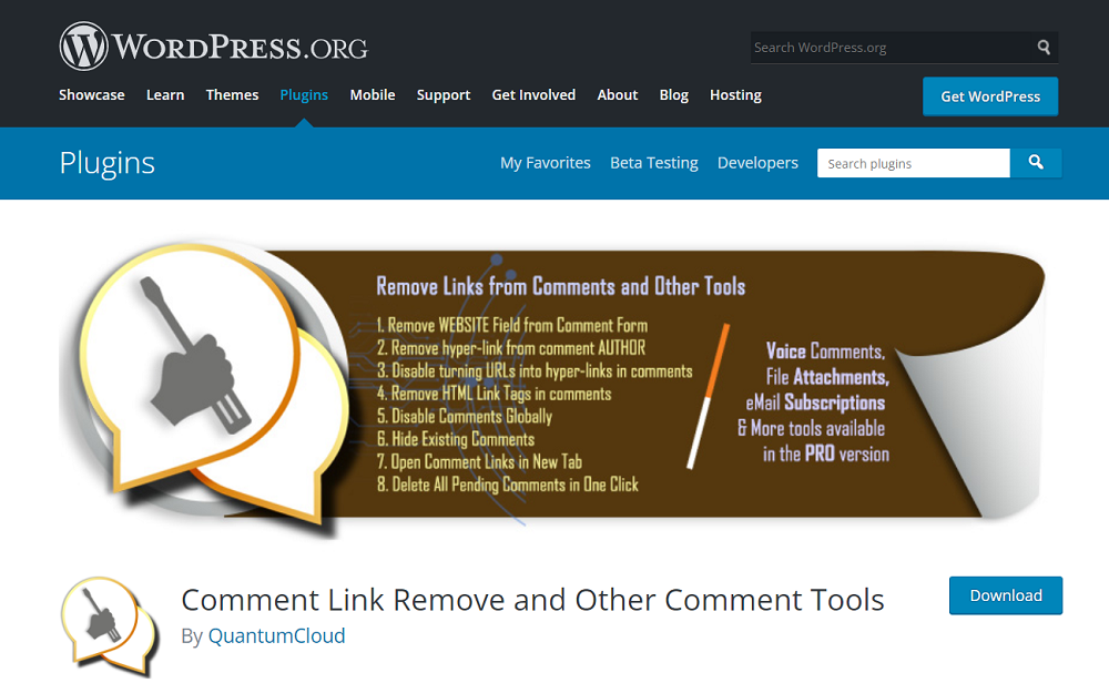 stop spam comment link plugin