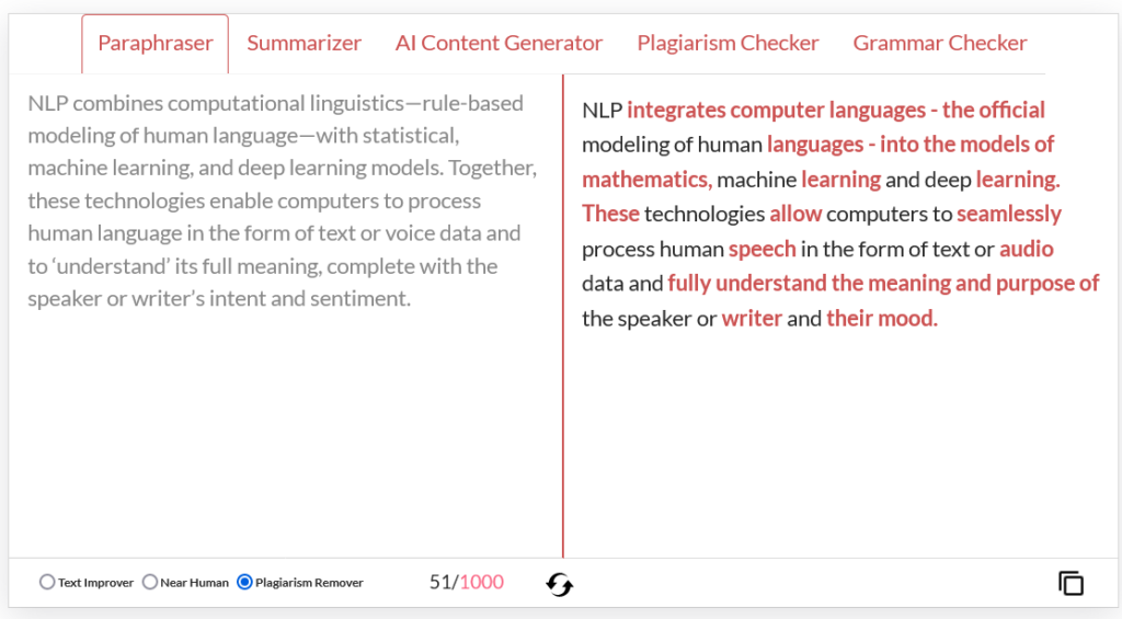 How Machine learning works in Paraphrasing-3 Find and remove plagiarism-2
